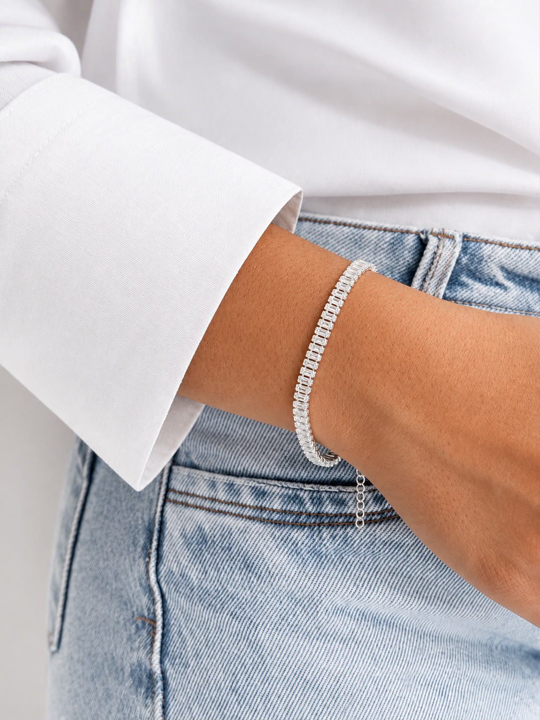 PULSEIRA BAGUETES CRISTAL — SEMIJOIAS — PRATA 50