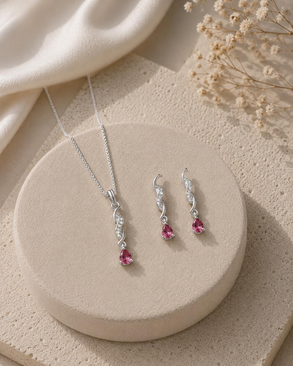CONJUNTO MAJU ROSA — SEMIJOIAS — PRATA 50