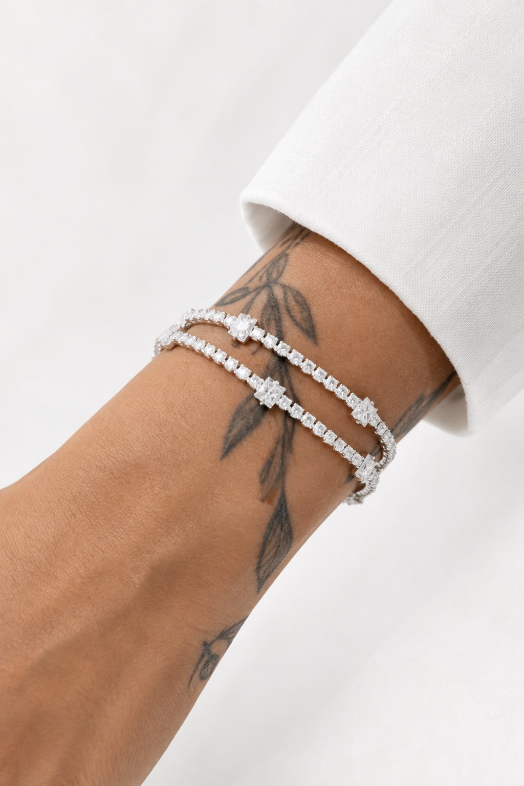 PULSEIRA RIVIERA DUPLA COM PEDRAS QUADRADAS 17CM — SEMIJOIAS — PRATA 50