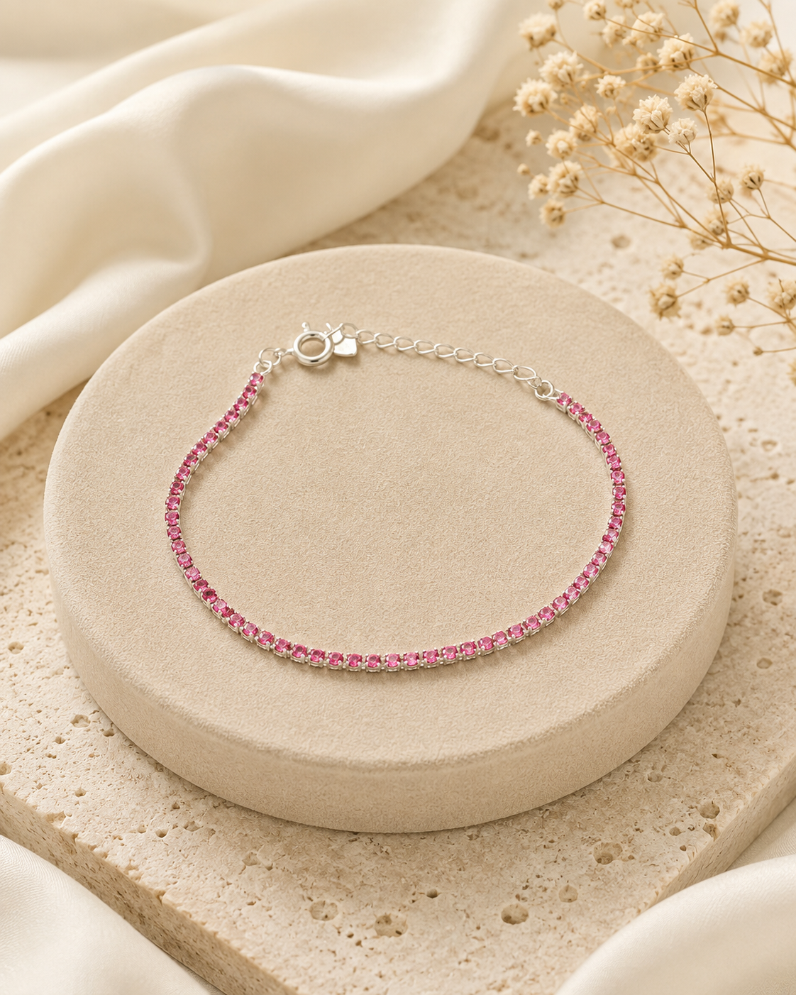 PULSEIRA RIVIERA ROSA INFANTIL — SEMIJOIAS — PRATA 50
